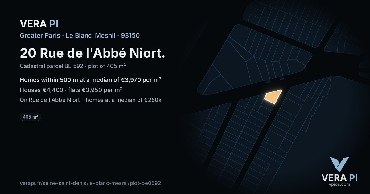 20 Rue de l'Abbé Niort, Le Blanc-Mesnil at night – the plot lit, the parcels around coloured by the prices near them