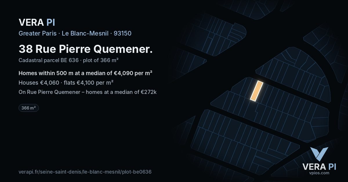 38 Rue Pierre Quemener, Le Blanc-Mesnil at night – the plot lit, the parcels around coloured by the prices near them