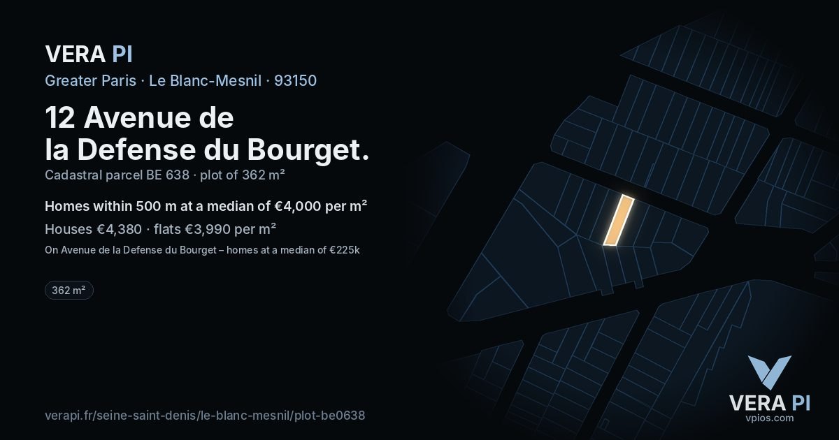 12 Avenue de la Defense du Bourget, Le Blanc-Mesnil at night – the plot lit, the parcels around coloured by the prices near them