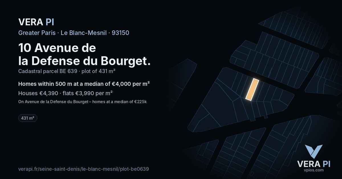 10 Avenue de la Defense du Bourget, Le Blanc-Mesnil at night – the plot lit, the parcels around coloured by the prices near them
