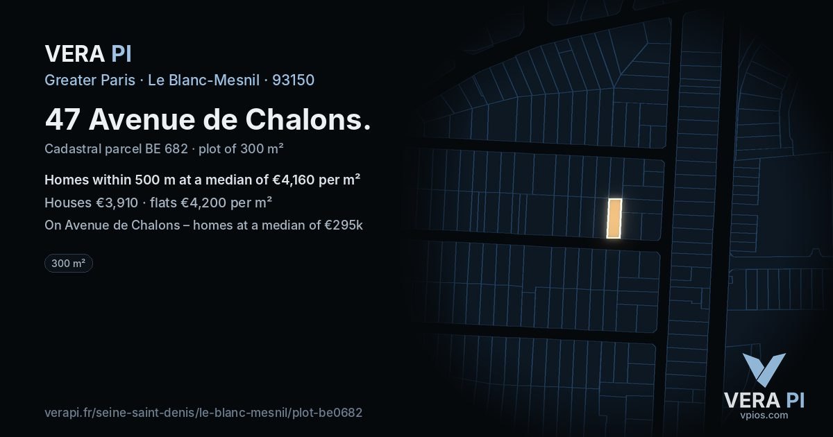 47 Avenue de Chalons, Le Blanc-Mesnil at night – the plot lit, the parcels around coloured by the prices near them