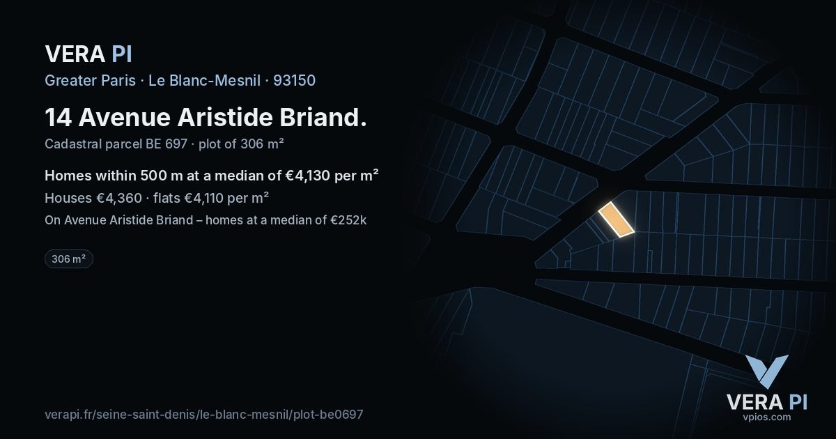 14 Avenue Aristide Briand, Le Blanc-Mesnil at night – the plot lit, the parcels around coloured by the prices near them