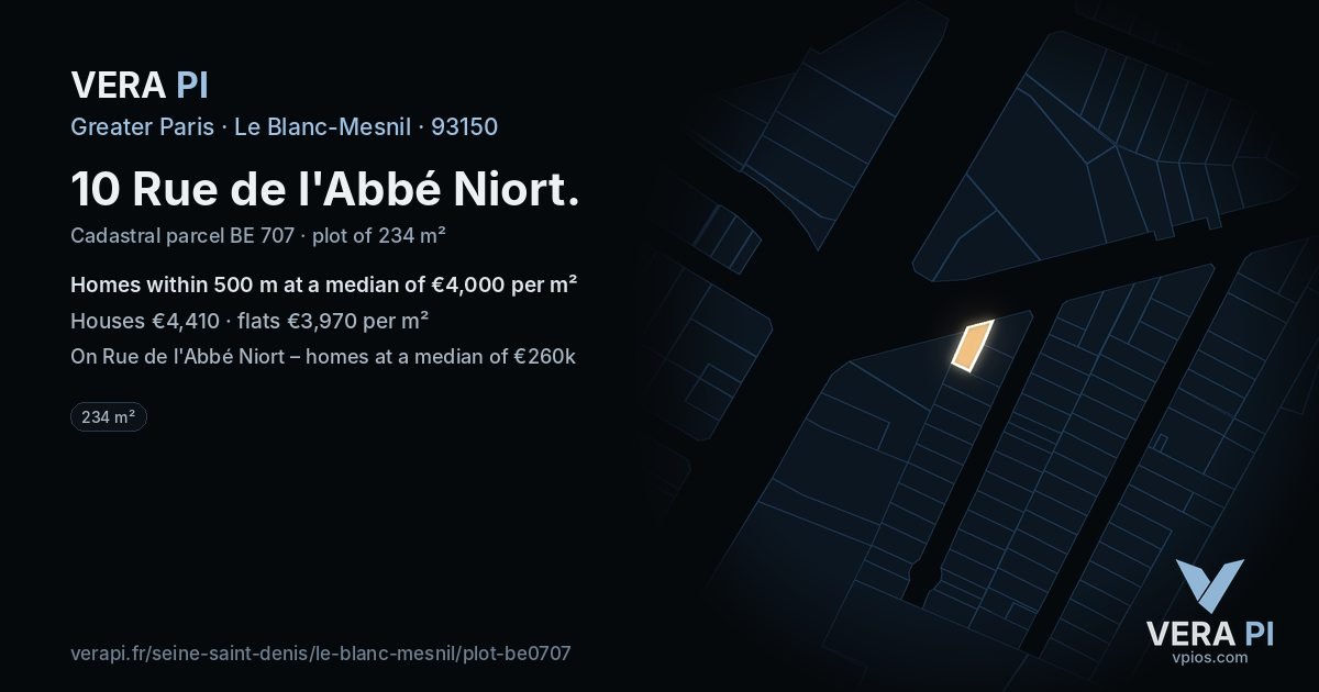 10 Rue de l'Abbé Niort, Le Blanc-Mesnil at night – the plot lit, the parcels around coloured by the prices near them