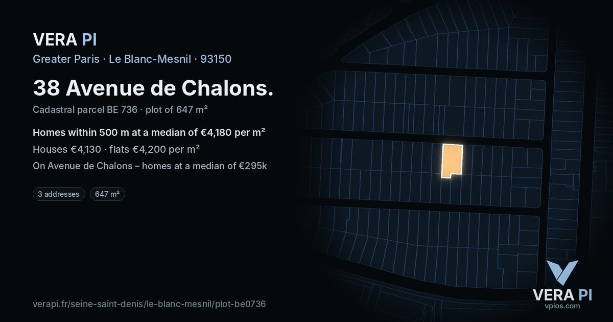 38 Avenue de Chalons, Le Blanc-Mesnil at night – the plot lit, the parcels around coloured by the prices near them