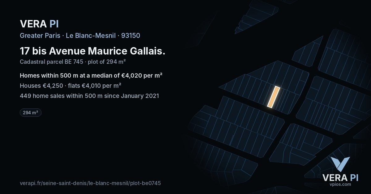 17 bis Avenue Maurice Gallais, Le Blanc-Mesnil at night – the plot lit, the parcels around coloured by the prices near them