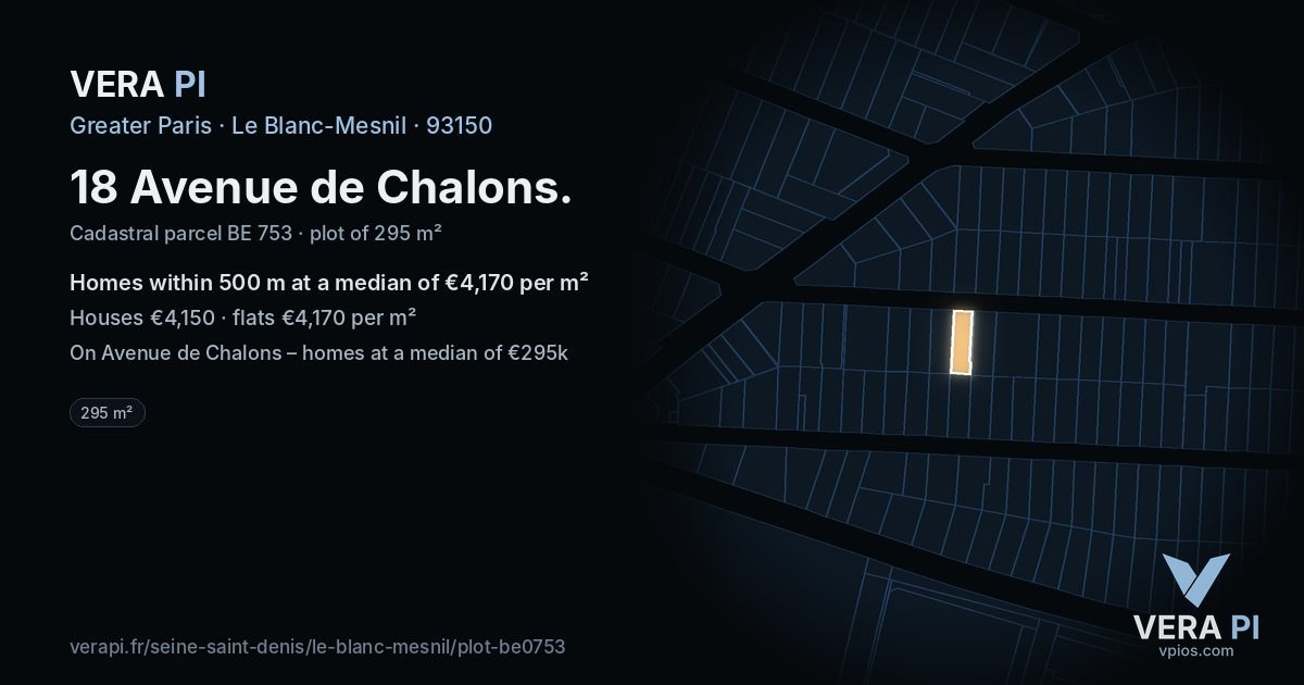 18 Avenue de Chalons, Le Blanc-Mesnil at night – the plot lit, the parcels around coloured by the prices near them