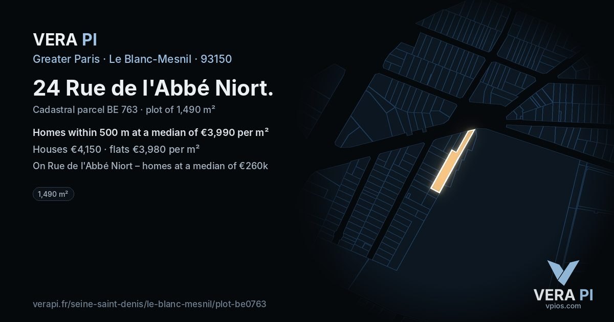 24 Rue de l'Abbé Niort, Le Blanc-Mesnil at night – the plot lit, the parcels around coloured by the prices near them