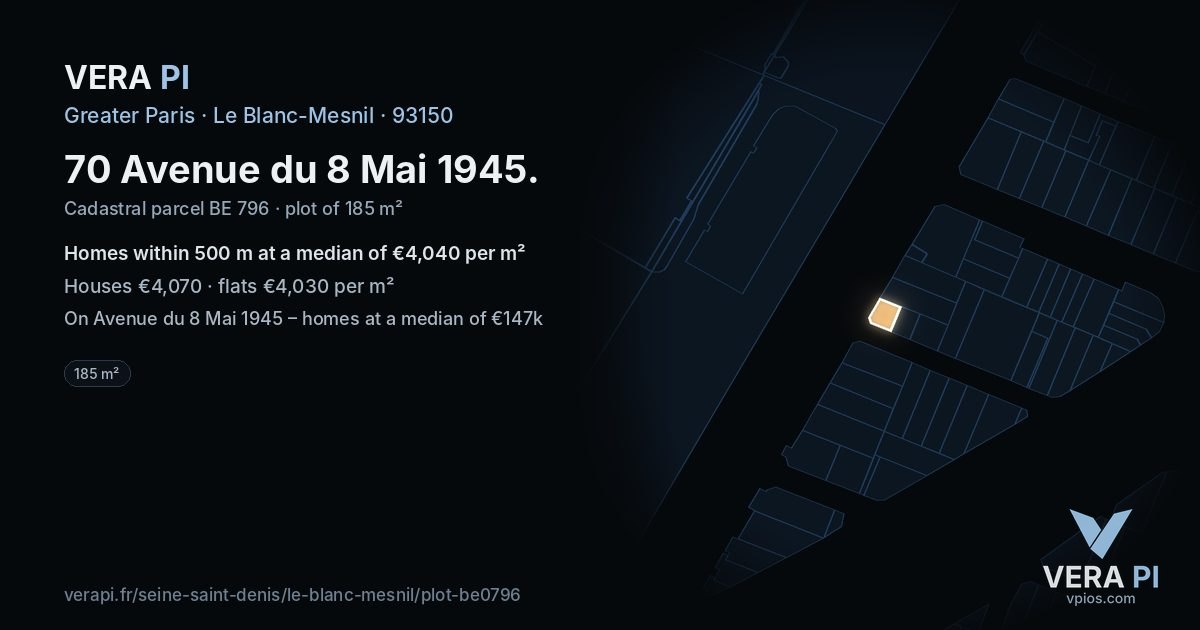 70 Avenue du 8 Mai 1945, Le Blanc-Mesnil at night – the plot lit, the parcels around coloured by the prices near them