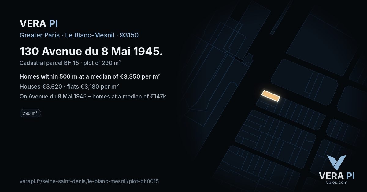 130 Avenue du 8 Mai 1945, Le Blanc-Mesnil at night – the plot lit, the parcels around coloured by the prices near them