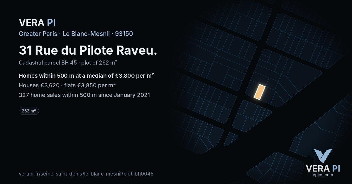 31 Rue du Pilote Raveu, Le Blanc-Mesnil at night – the plot lit, the parcels around coloured by the prices near them