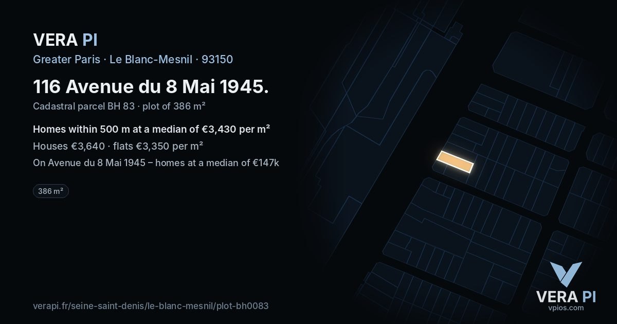 116 Avenue du 8 Mai 1945, Le Blanc-Mesnil at night – the plot lit, the parcels around coloured by the prices near them