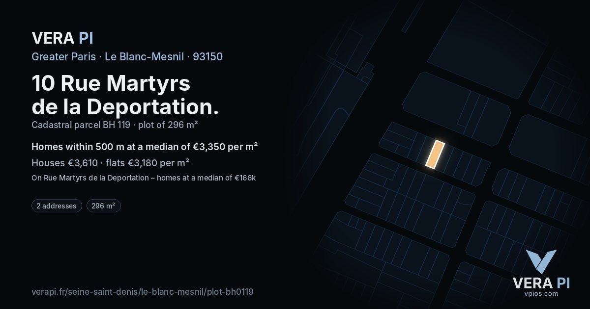 10 Rue Martyrs de la Deportation, Le Blanc-Mesnil at night – the plot lit, the parcels around coloured by the prices near them