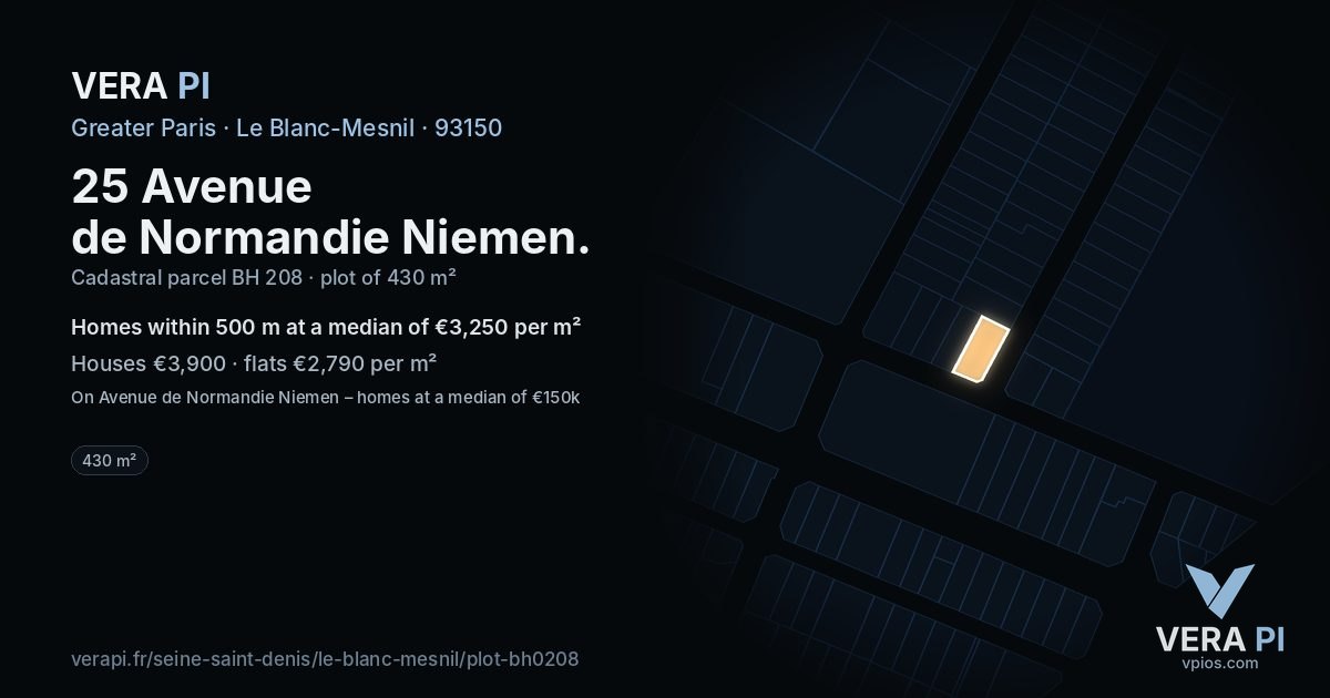 25 Avenue de Normandie Niemen, Le Blanc-Mesnil at night – the plot lit, the parcels around coloured by the prices near them
