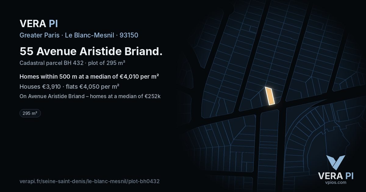 55 Avenue Aristide Briand, Le Blanc-Mesnil at night – the plot lit, the parcels around coloured by the prices near them