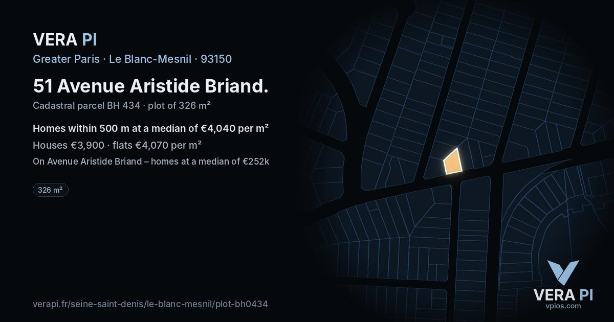 51 Avenue Aristide Briand, Le Blanc-Mesnil at night – the plot lit, the parcels around coloured by the prices near them