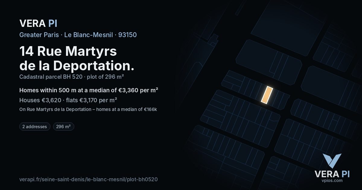 14 Rue Martyrs de la Deportation, Le Blanc-Mesnil at night – the plot lit, the parcels around coloured by the prices near them