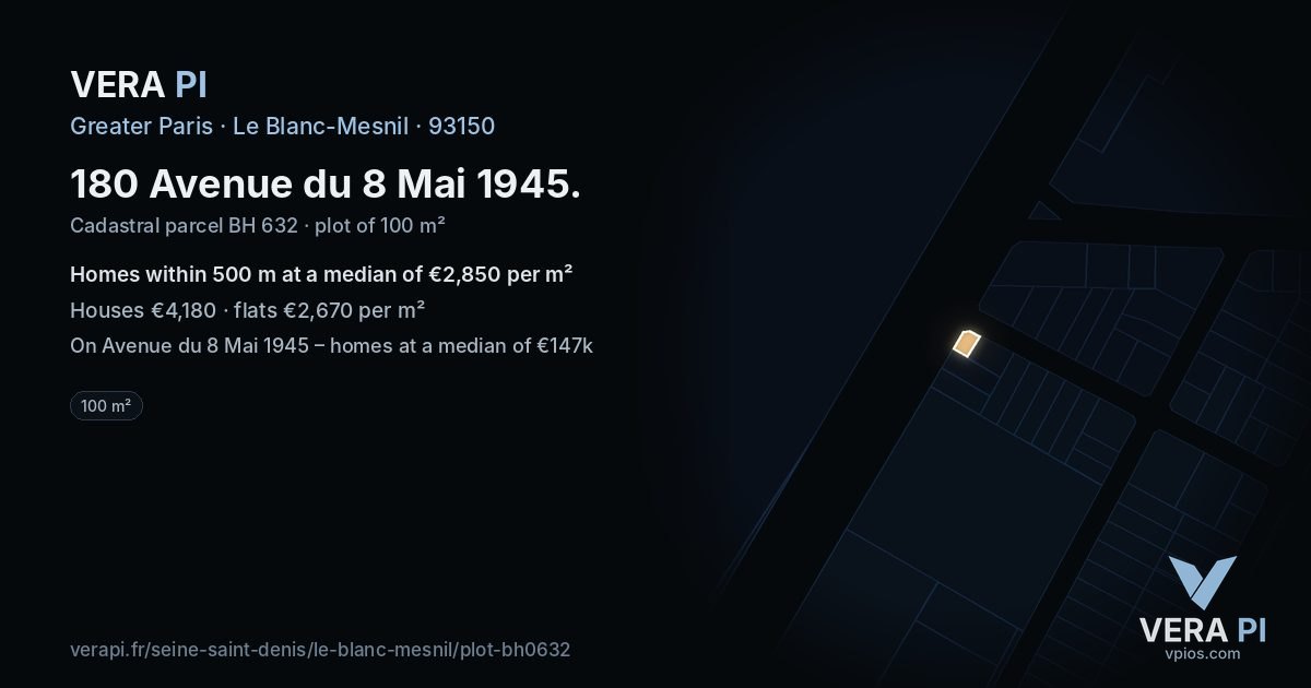 180 Avenue du 8 Mai 1945, Le Blanc-Mesnil at night – the plot lit, the parcels around coloured by the prices near them