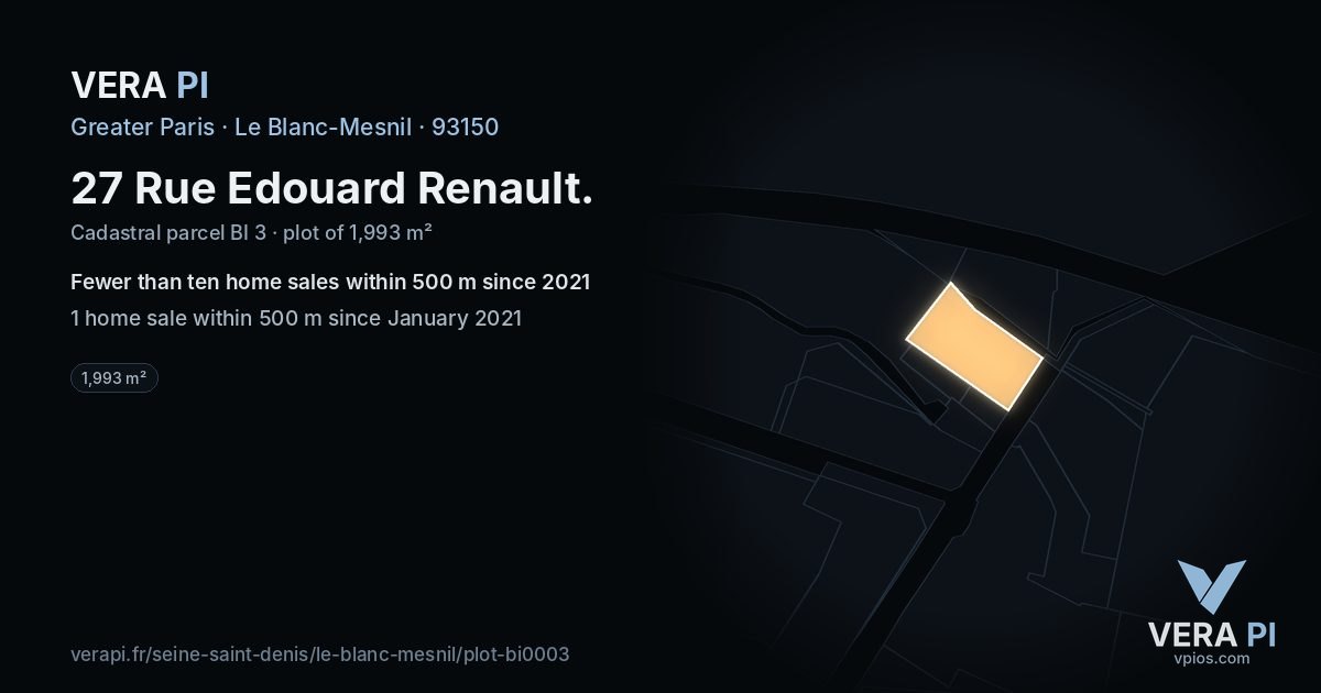 27 Rue Edouard Renault, Le Blanc-Mesnil at night – the plot lit, the parcels around coloured by the prices near them