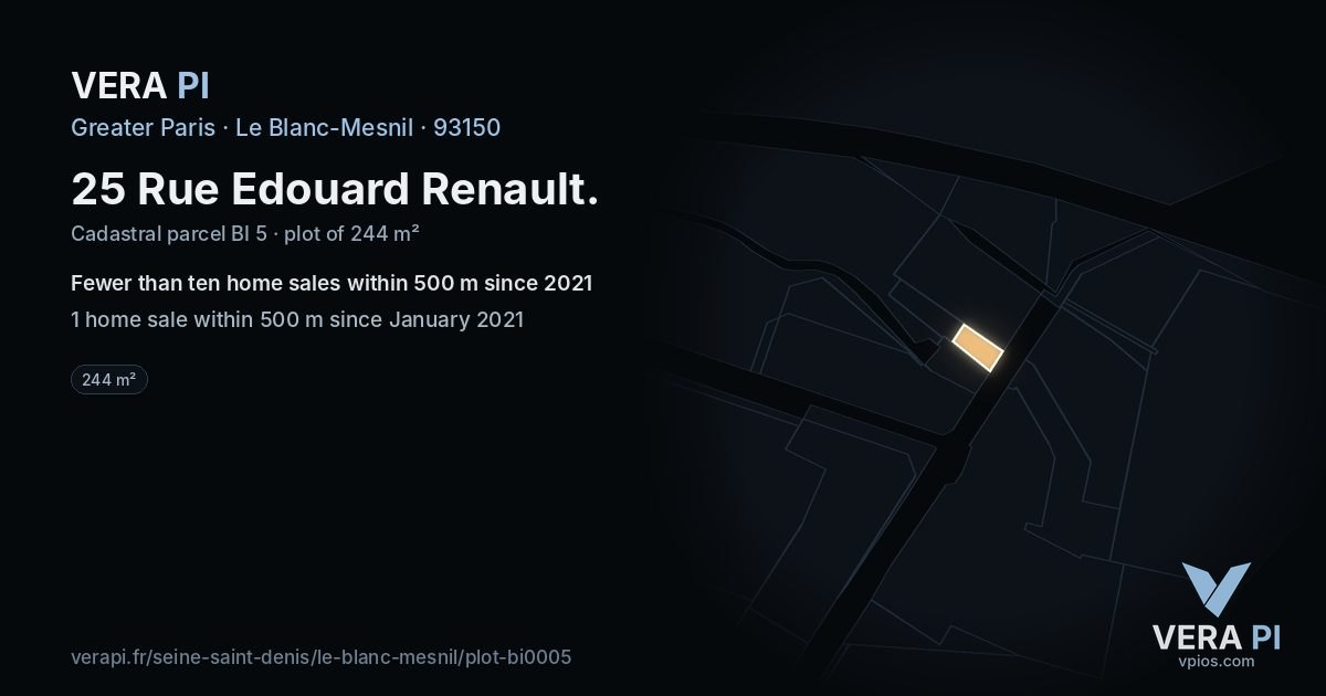 25 Rue Edouard Renault, Le Blanc-Mesnil at night – the plot lit, the parcels around coloured by the prices near them