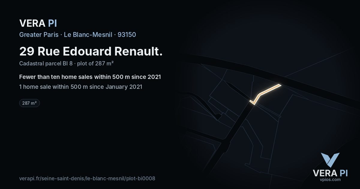 29 Rue Edouard Renault, Le Blanc-Mesnil at night – the plot lit, the parcels around coloured by the prices near them