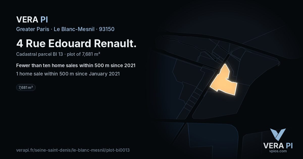 4 Rue Edouard Renault, Le Blanc-Mesnil at night – the plot lit, the parcels around coloured by the prices near them