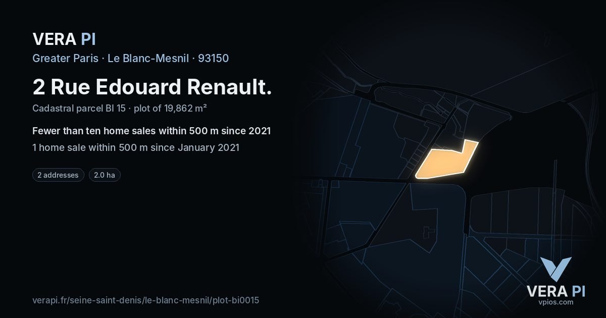 2 Rue Edouard Renault, Le Blanc-Mesnil at night – the plot lit, the parcels around coloured by the prices near them