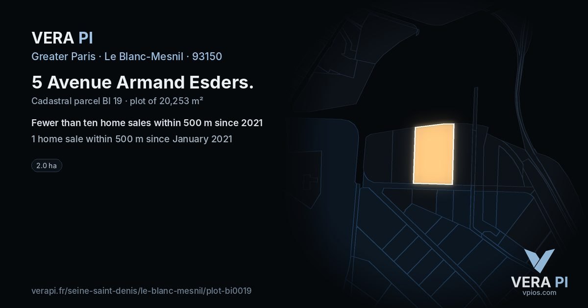 5 Avenue Armand Esders, Le Blanc-Mesnil at night – the plot lit, the parcels around coloured by the prices near them