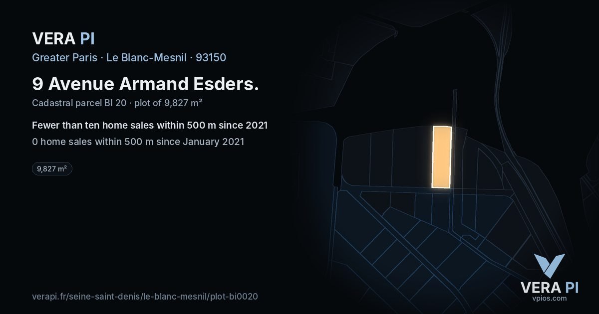 9 Avenue Armand Esders, Le Blanc-Mesnil at night – the plot lit, the parcels around coloured by the prices near them