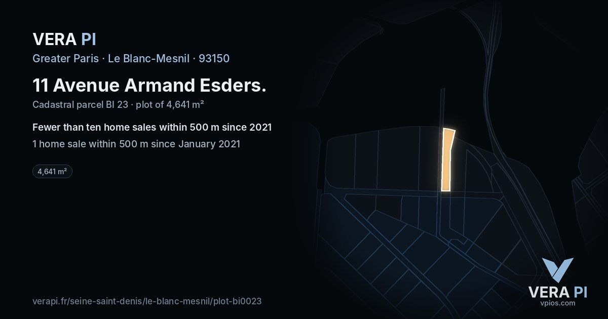 11 Avenue Armand Esders, Le Blanc-Mesnil at night – the plot lit, the parcels around coloured by the prices near them