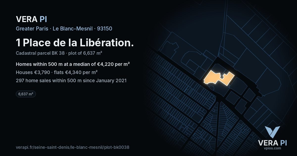 1 Place de la Libération, Le Blanc-Mesnil at night – the plot lit, the parcels around coloured by the prices near them