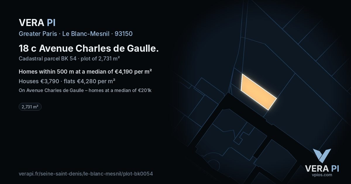 18 c Avenue Charles de Gaulle, Le Blanc-Mesnil at night – the plot lit, the parcels around coloured by the prices near them
