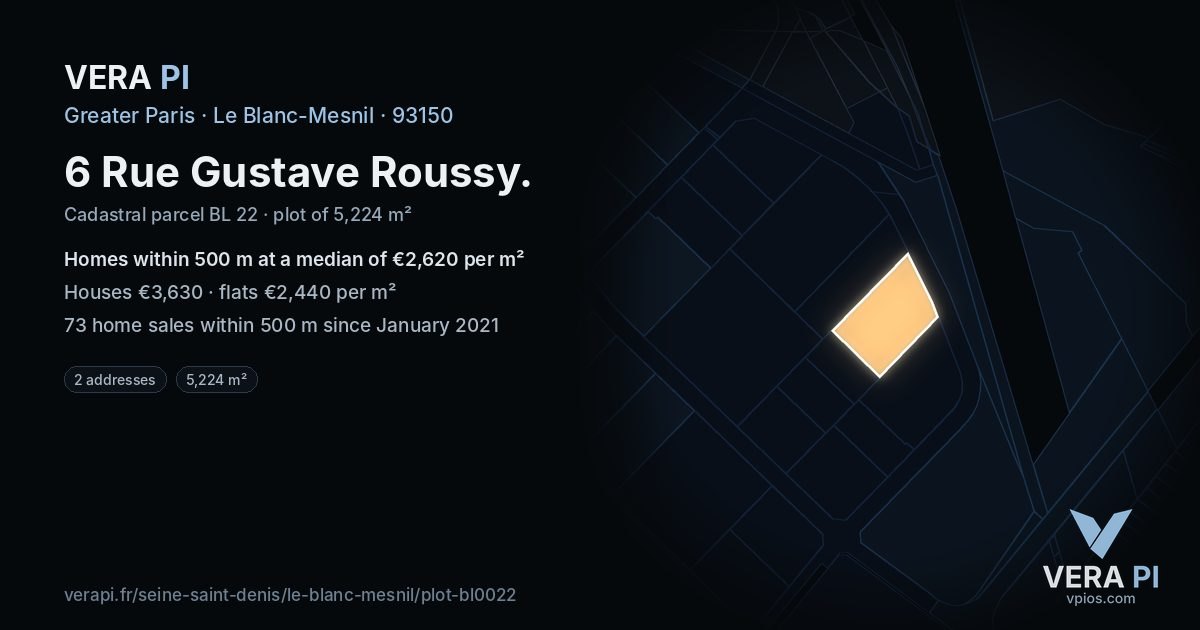 6 Rue Gustave Roussy, Le Blanc-Mesnil at night – the plot lit, the parcels around coloured by the prices near them