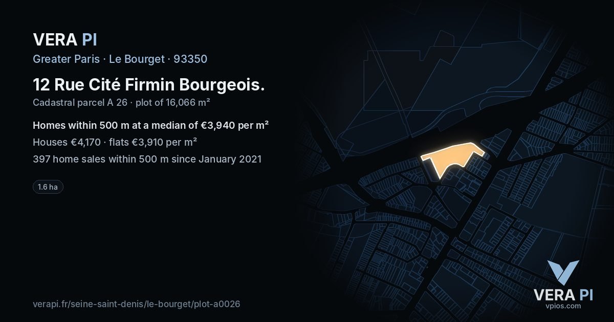 12 Rue Cité Firmin Bourgeois, Le Bourget at night – the plot lit, the parcels around coloured by the prices near them