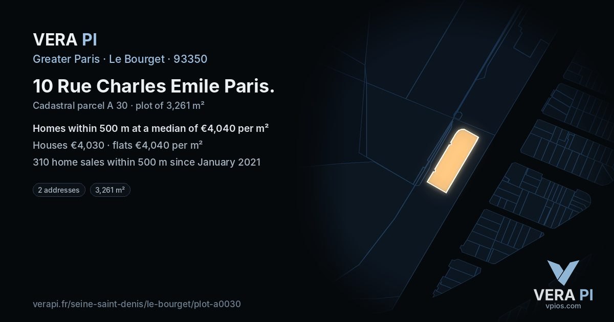 10 Rue Charles Emile Paris, Le Bourget at night – the plot lit, the parcels around coloured by the prices near them