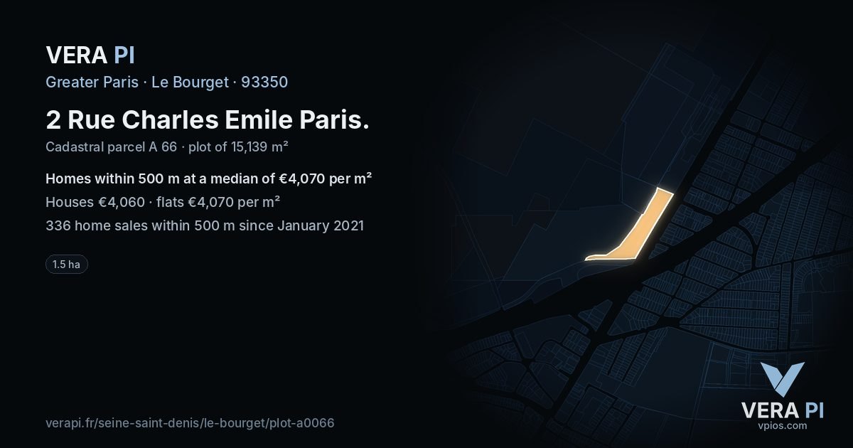 2 Rue Charles Emile Paris, Le Bourget at night – the plot lit, the parcels around coloured by the prices near them