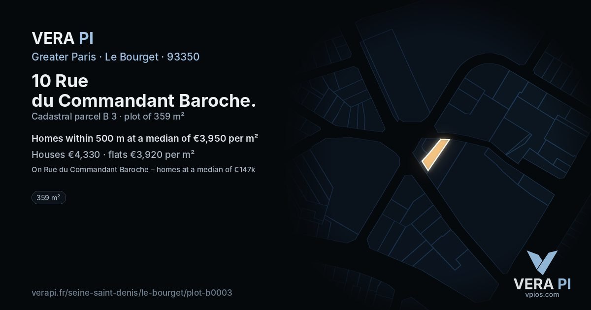 10 Rue du Commandant Baroche, Le Bourget at night – the plot lit, the parcels around coloured by the prices near them