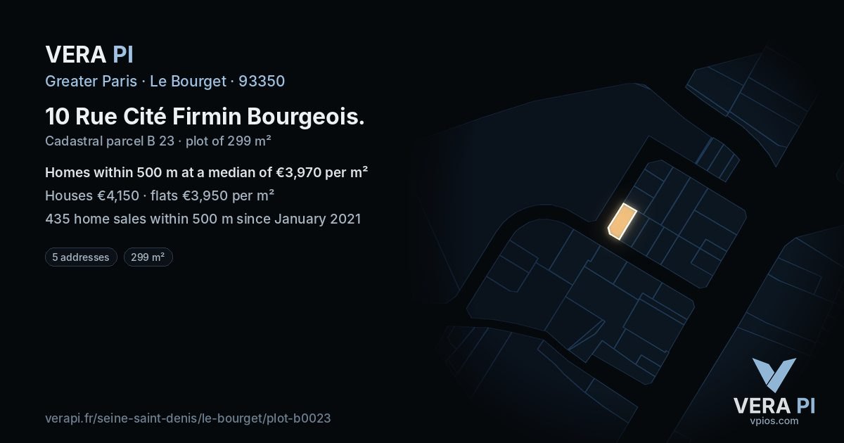 10 Rue Cité Firmin Bourgeois, Le Bourget at night – the plot lit, the parcels around coloured by the prices near them