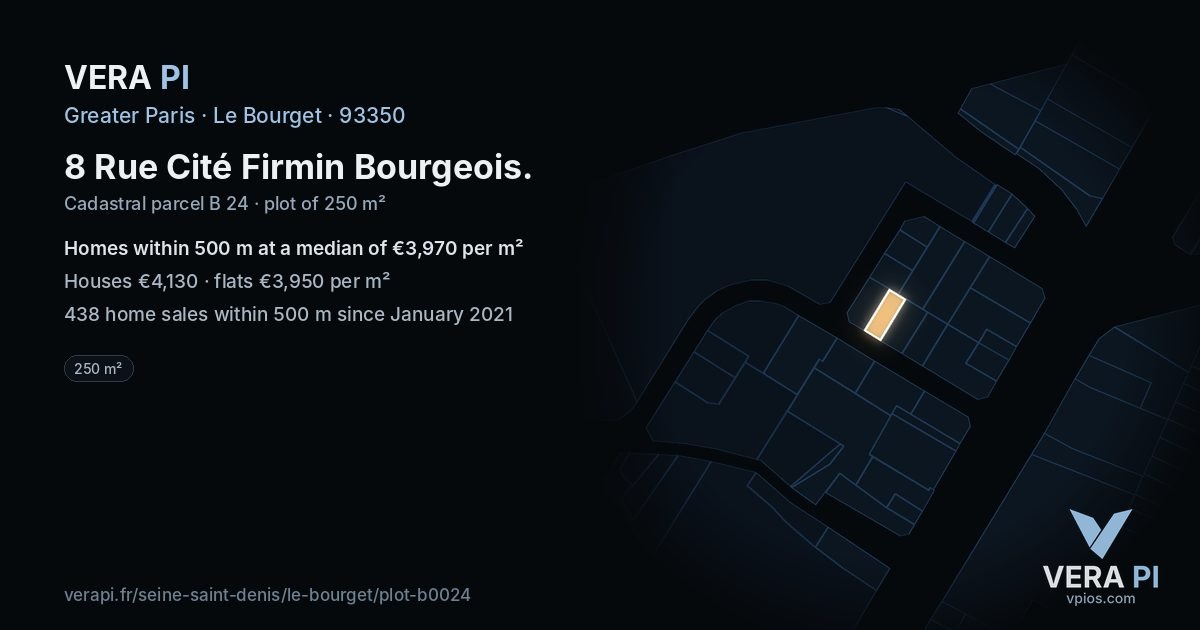 8 Rue Cité Firmin Bourgeois, Le Bourget at night – the plot lit, the parcels around coloured by the prices near them