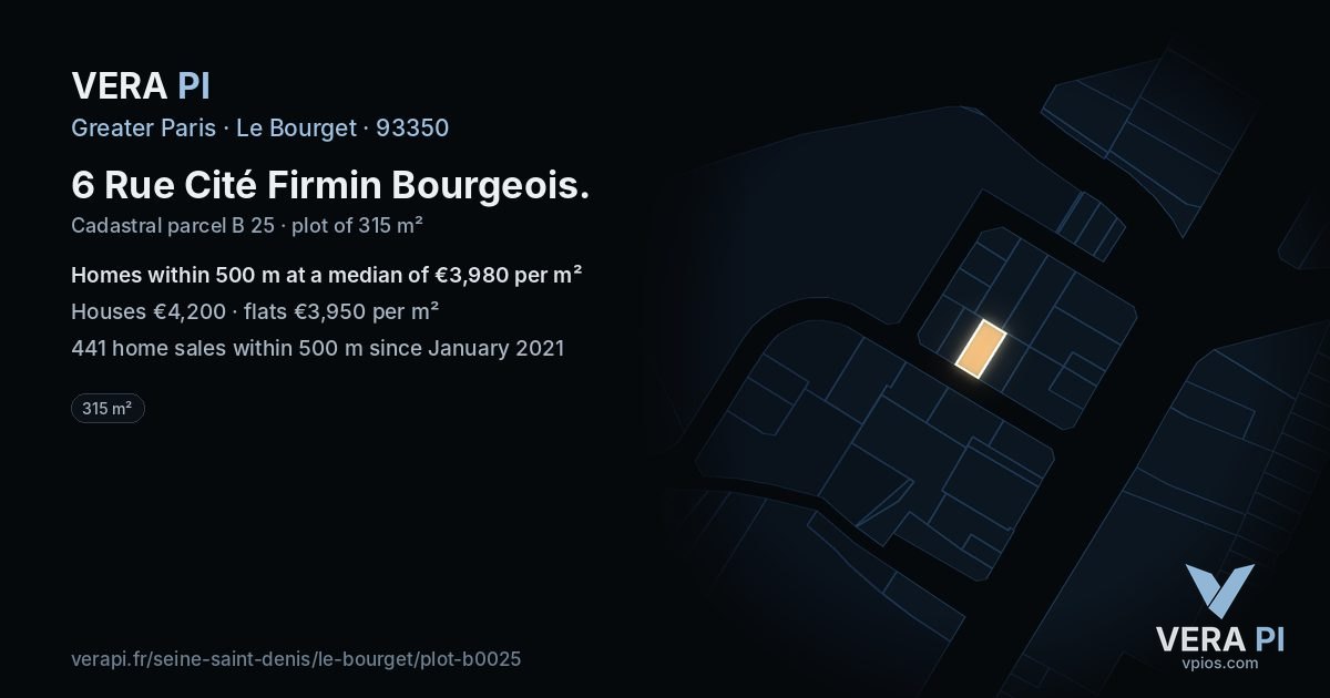 6 Rue Cité Firmin Bourgeois, Le Bourget at night – the plot lit, the parcels around coloured by the prices near them