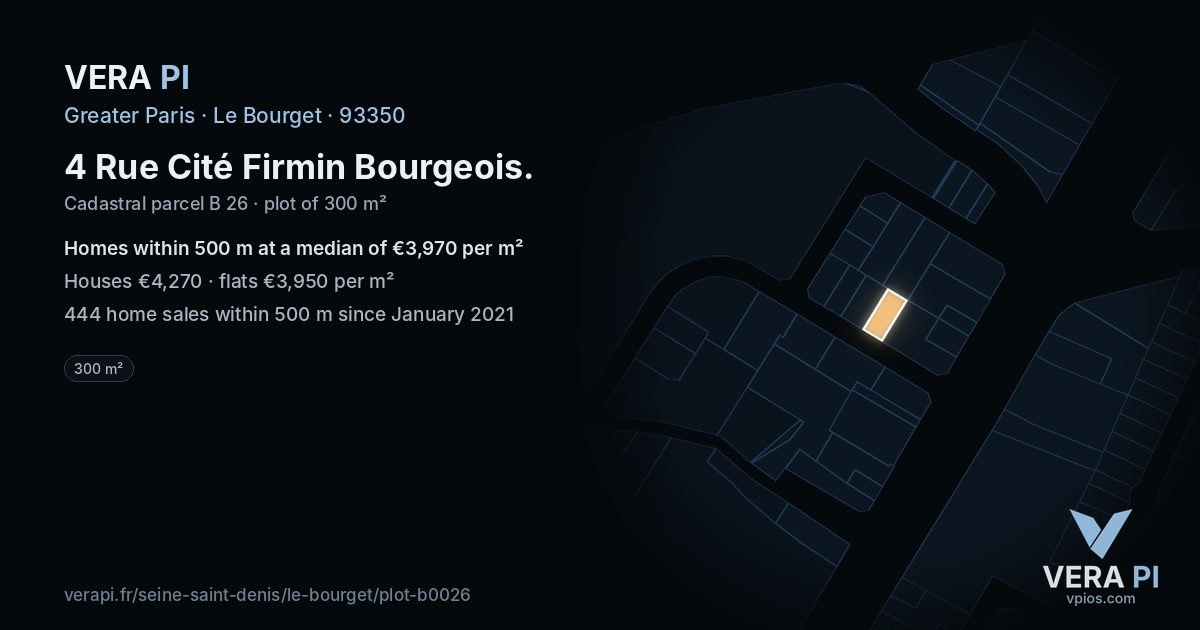 4 Rue Cité Firmin Bourgeois, Le Bourget at night – the plot lit, the parcels around coloured by the prices near them