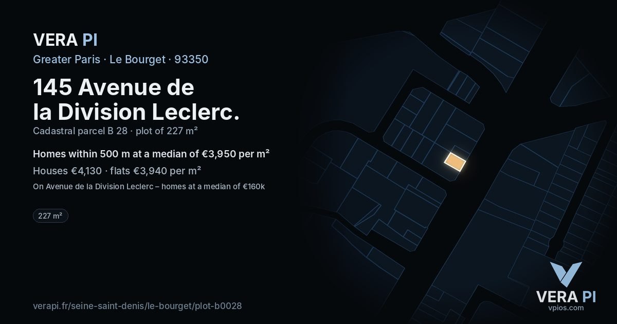 145 Avenue de la Division Leclerc, Le Bourget at night – the plot lit, the parcels around coloured by the prices near them