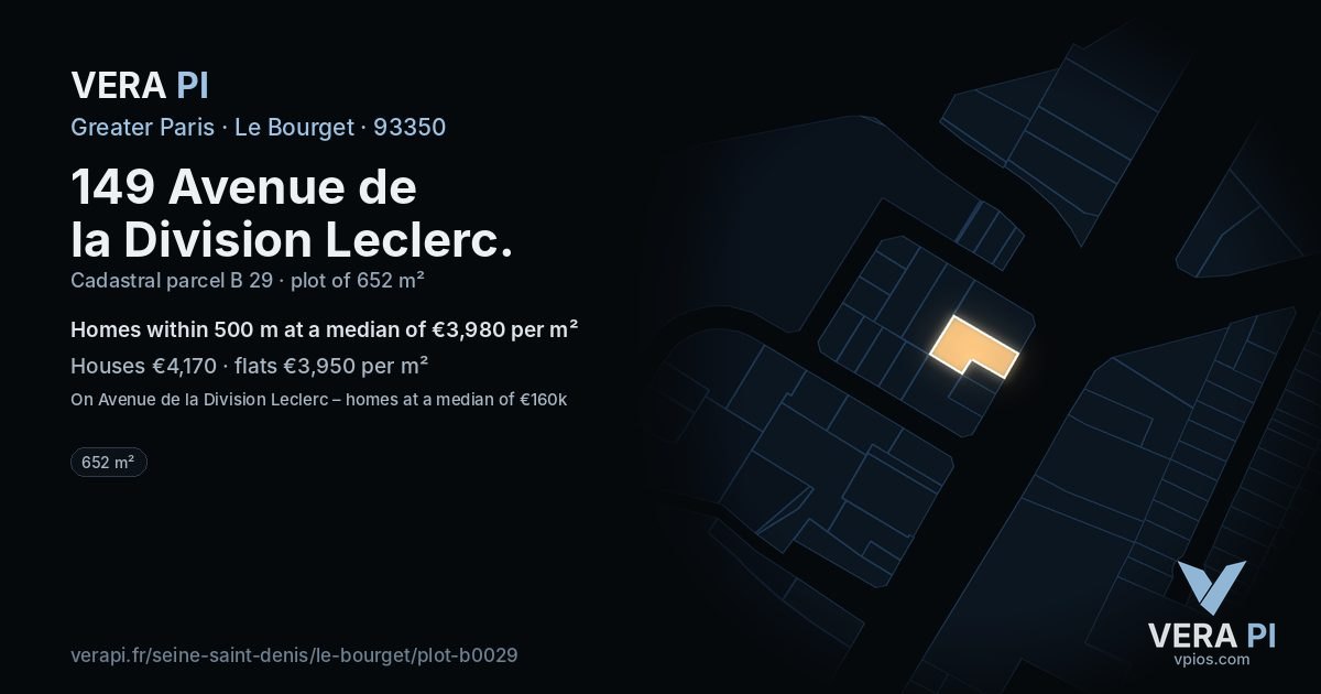 149 Avenue de la Division Leclerc, Le Bourget at night – the plot lit, the parcels around coloured by the prices near them