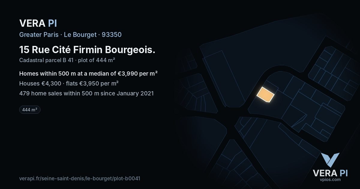 15 Rue Cité Firmin Bourgeois, Le Bourget at night – the plot lit, the parcels around coloured by the prices near them