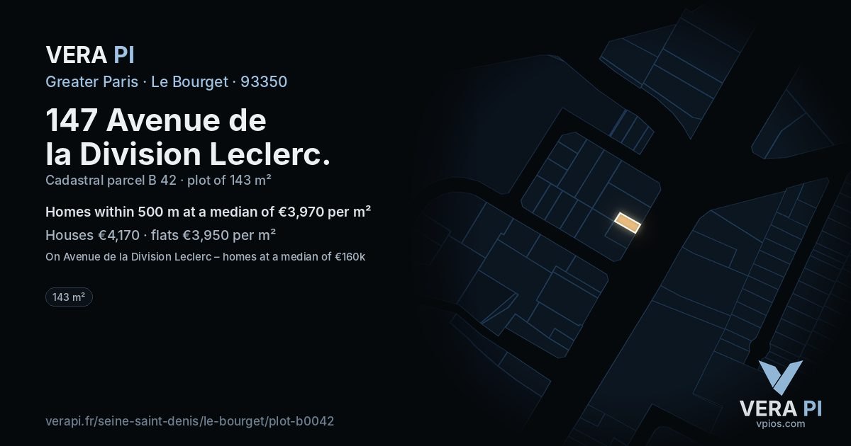 147 Avenue de la Division Leclerc, Le Bourget at night – the plot lit, the parcels around coloured by the prices near them