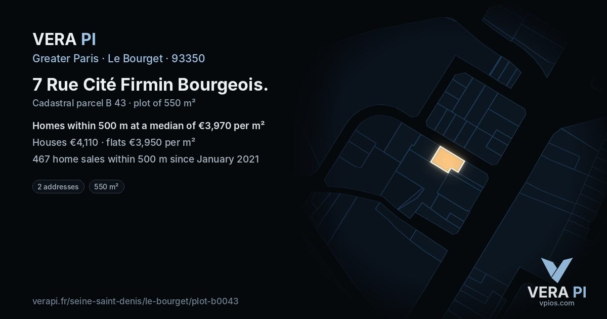 7 Rue Cité Firmin Bourgeois, Le Bourget at night – the plot lit, the parcels around coloured by the prices near them