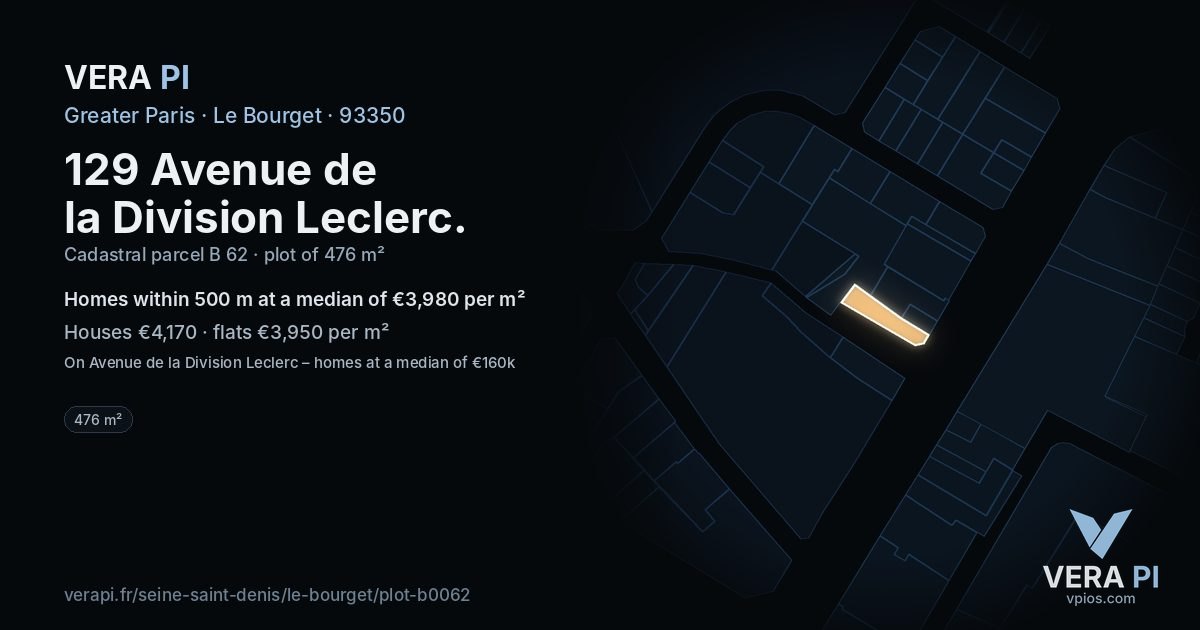 129 Avenue de la Division Leclerc, Le Bourget at night – the plot lit, the parcels around coloured by the prices near them