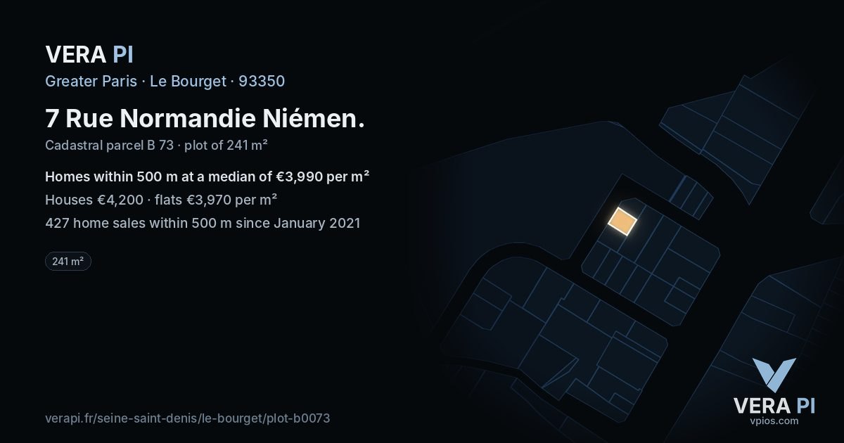 7 Rue Normandie Niémen, Le Bourget at night – the plot lit, the parcels around coloured by the prices near them