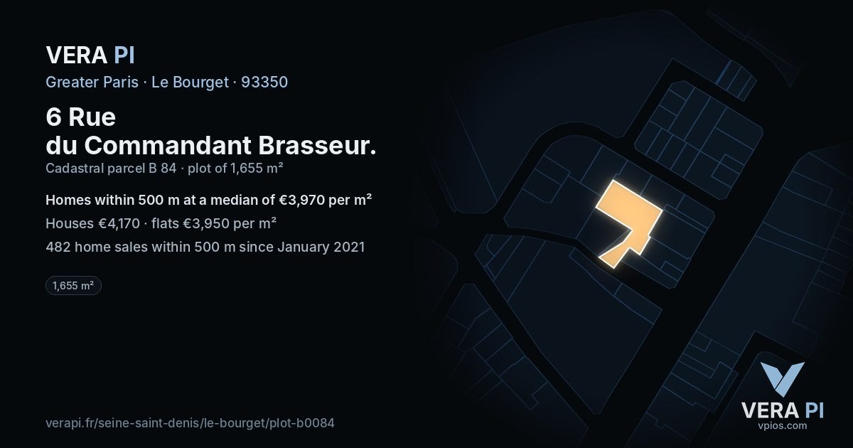 6 Rue du Commandant Brasseur, Le Bourget at night – the plot lit, the parcels around coloured by the prices near them