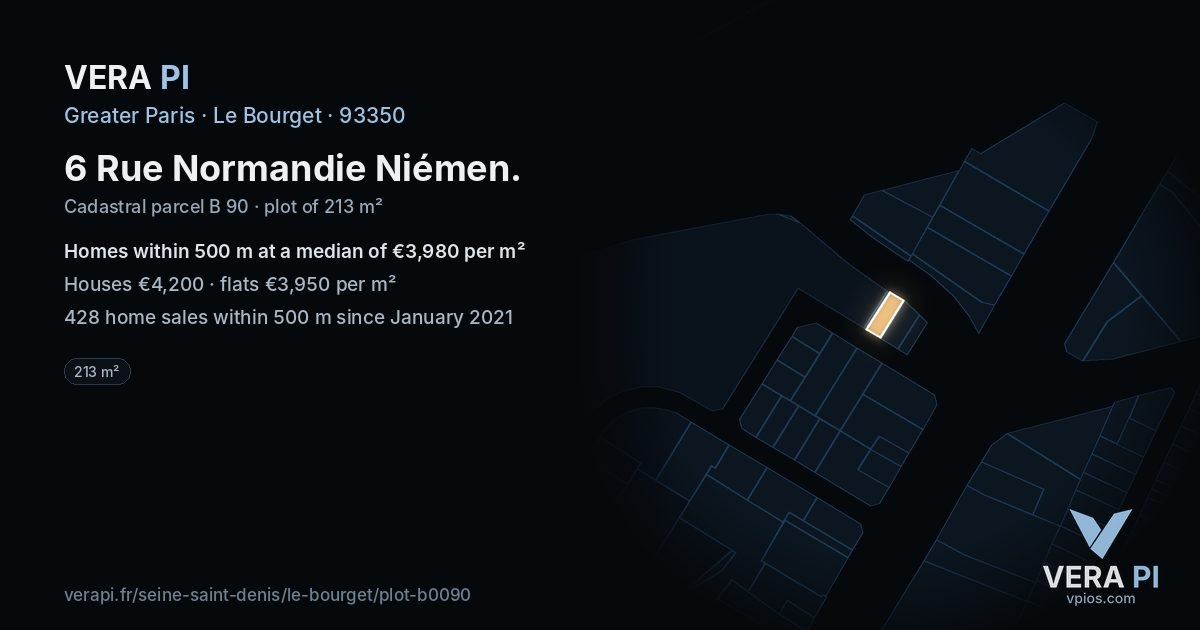 6 Rue Normandie Niémen, Le Bourget at night – the plot lit, the parcels around coloured by the prices near them