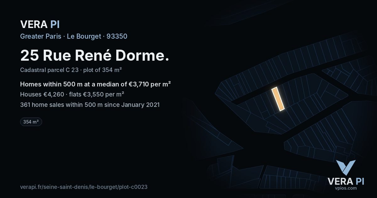 25 Rue René Dorme, Le Bourget at night – the plot lit, the parcels around coloured by the prices near them